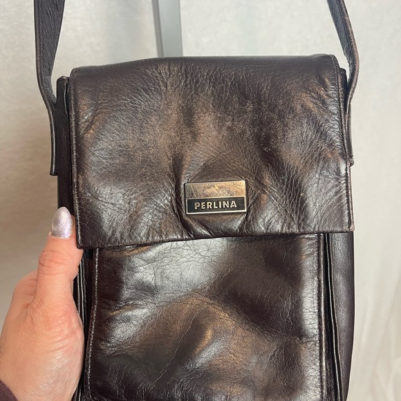 Vintage Perlina Brown Leather Crossbody Bag - Picture 2 of 8